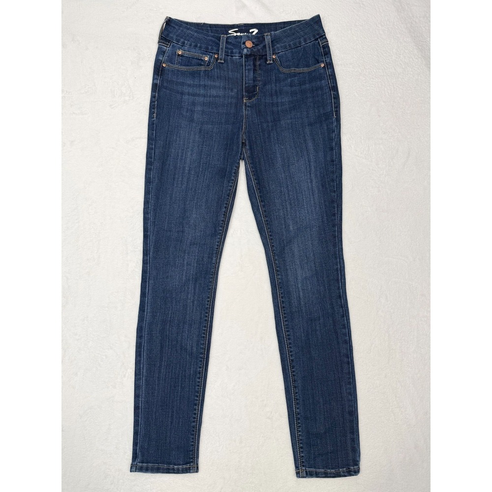 Seven7 Jeans Tummyless High Rise Skinny Size 4 Dark Denim Extreme Stretch - Picture 2 of 10